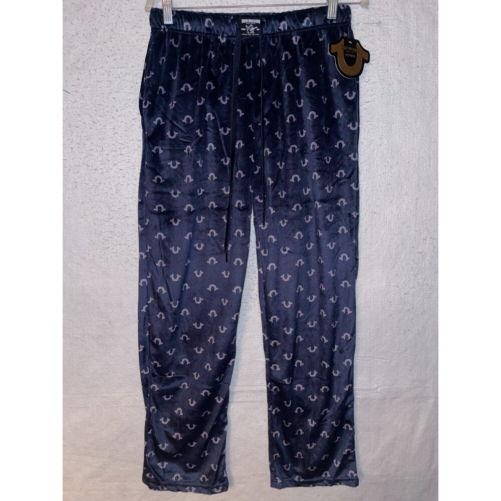 True Religion Pants Mens sz L Blue Velour Sweatpants Logo Lounge PJ Pockets NWT